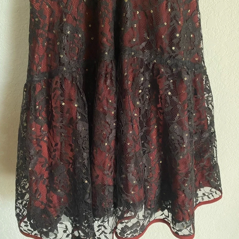 Free People Wish Upon A Star Black Burgundy Lace Halter Coquette Vampy Dress 2